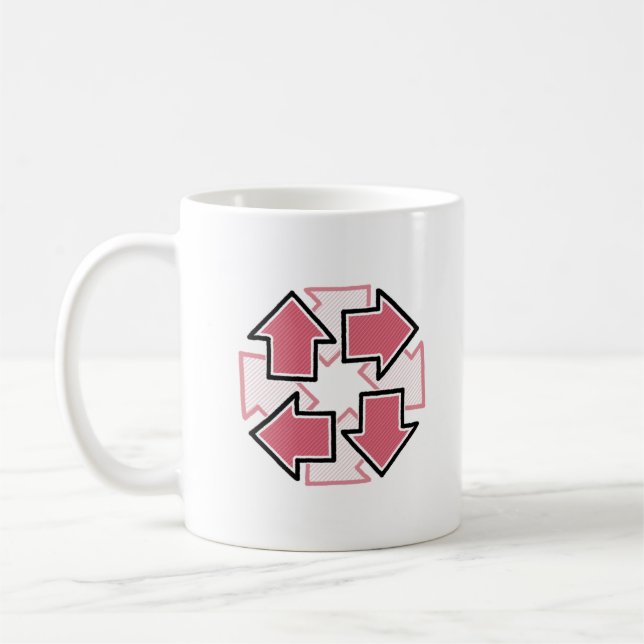 Clockwise Arrows Minimal Geometric Red Coffee Mug (Left)