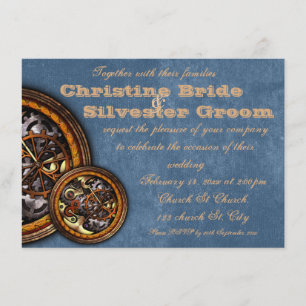 Clockwork and Leather, 4.5x6.25 wedding Invitation