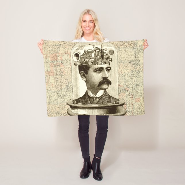 Clockwork Brain STEAMPUNK vintage Fleece Blanket (In Situ)