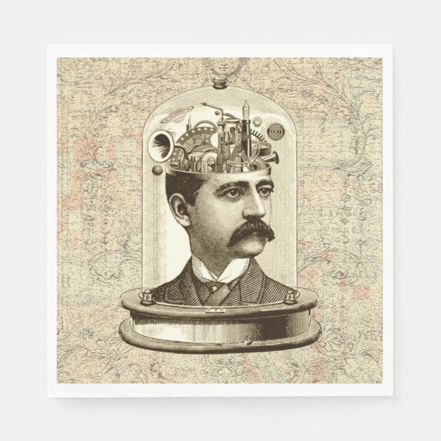 Clockwork Brain STEAMPUNK vintage Paper Napkins (Front)