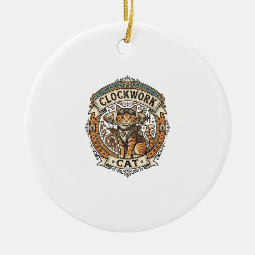 Clockwork Cat Cat Steampunk Vintage Vector Art Shi Ceramic Ornament