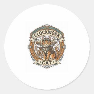 Clockwork Cat Cat Steampunk Vintage Vector Art Shi Classic Round Sticker