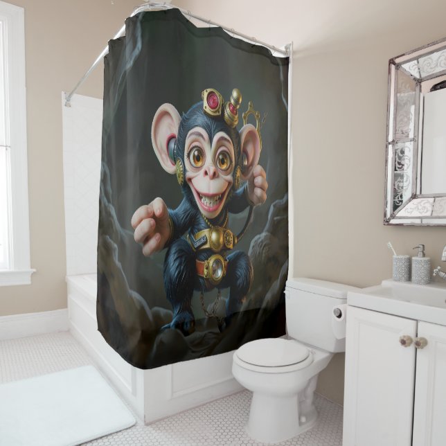 Clockwork Cavekeeper – The Whispering Monkey  Shower Curtain (In Situ)