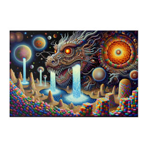 Clockwork Dragon on Neon Marshmallow Planet Acrylic Print