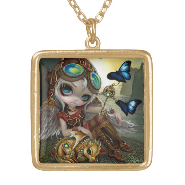 "Clockwork Dragonling" Gold Plated Necklace (Front)