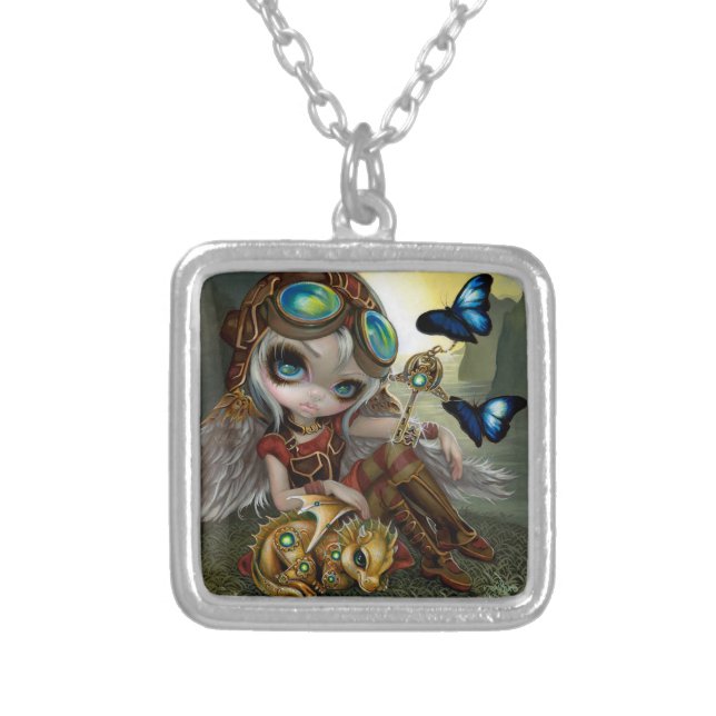 "Clockwork Dragonling" Silver Plated Necklace (Front)