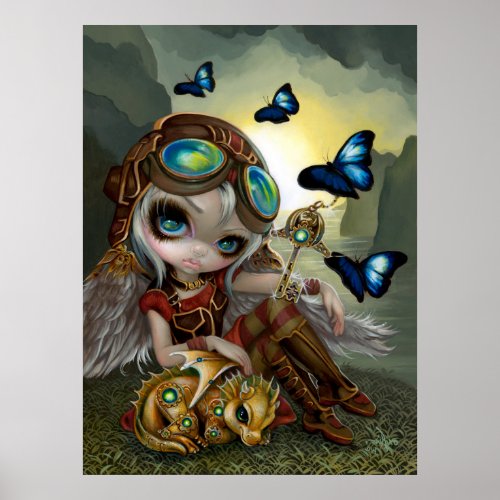 Clockwork Dragonling steampunk dragon fairy art Poster