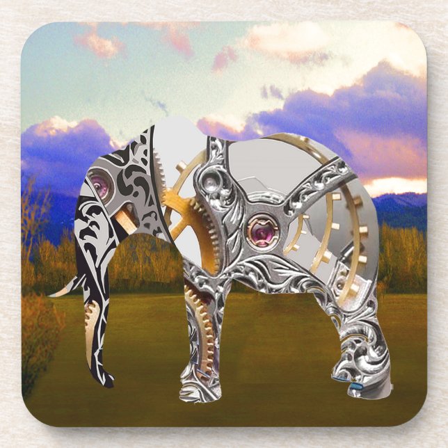 Clockwork Elephant Beverage Coaster (Front)