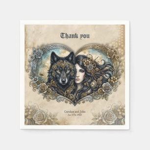 Clockwork Hearts The Eternal Bond of Wolf and Soul Napkins