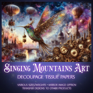 Clockwork Hummingbird Aerial Steampunk Decoupage Tissue Paper