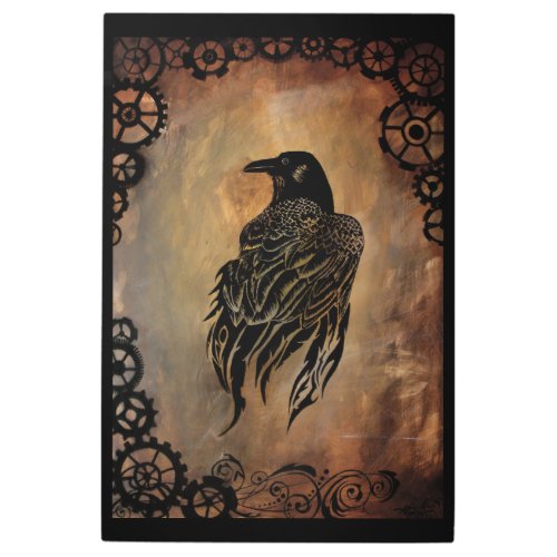 Clockwork Raven Metal Print