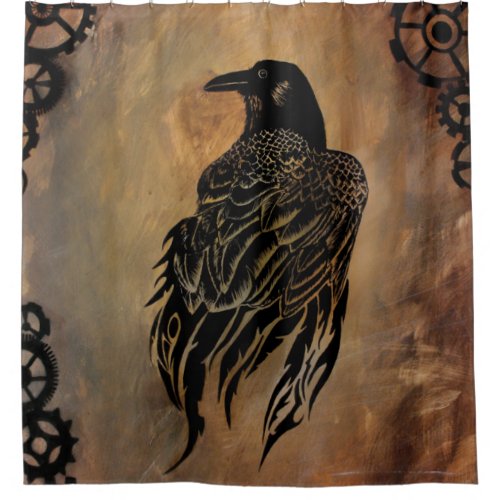 Clockwork Raven Shower Curtain