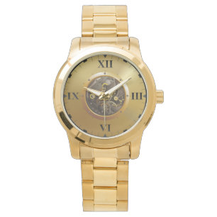 clockwork with roman dial watch