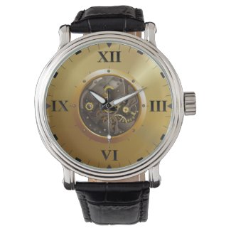 clockwork with roman dial watch
