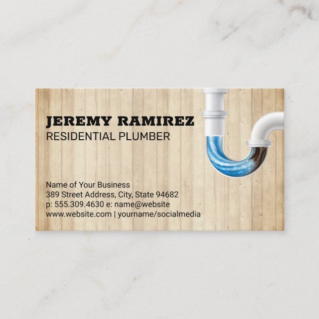 Clogged Pipe | Wooden Boards Business Card (Front)