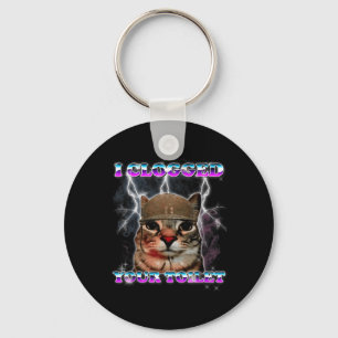 Clogged Toilet Funny Cat Meme Stupid Brainrot Keychain