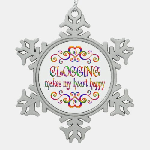 Clogging Heart Happy Snowflake Pewter Christmas Ornament
