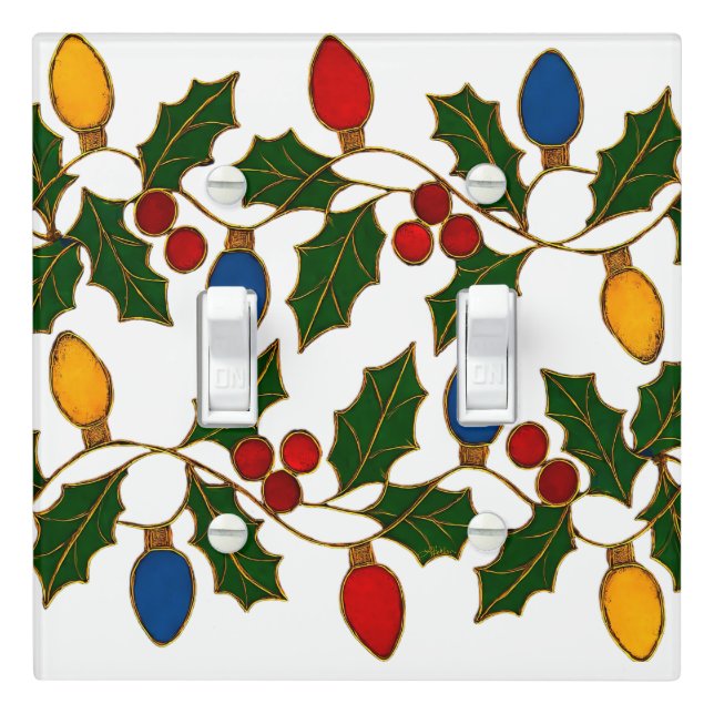 Cloisonne Art Christmas Lights and Holly Light Switch Cover (In Situ)
