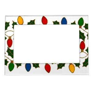Cloisonne Art Christmas Lights and Holly Magnetic Frame