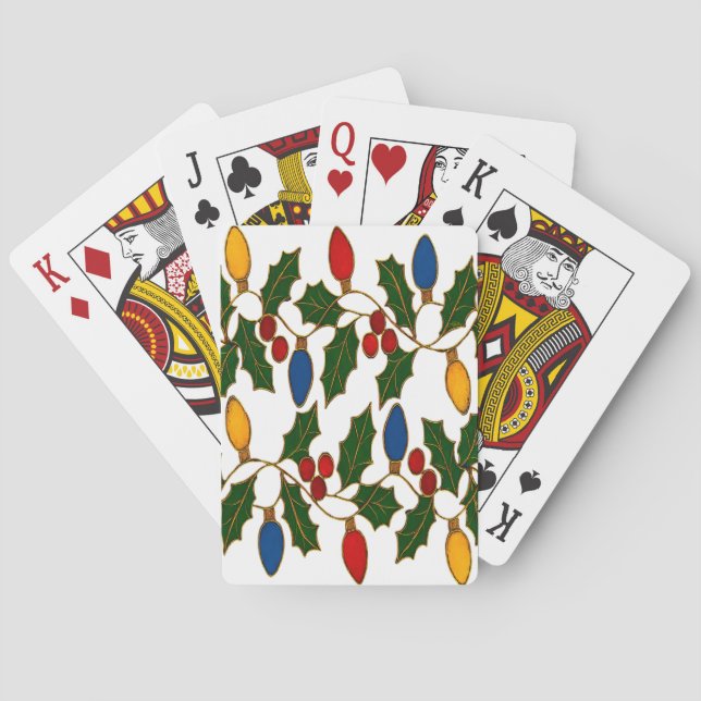 Cloisonne Art Christmas Lights and Holly Poker Cards (Back)