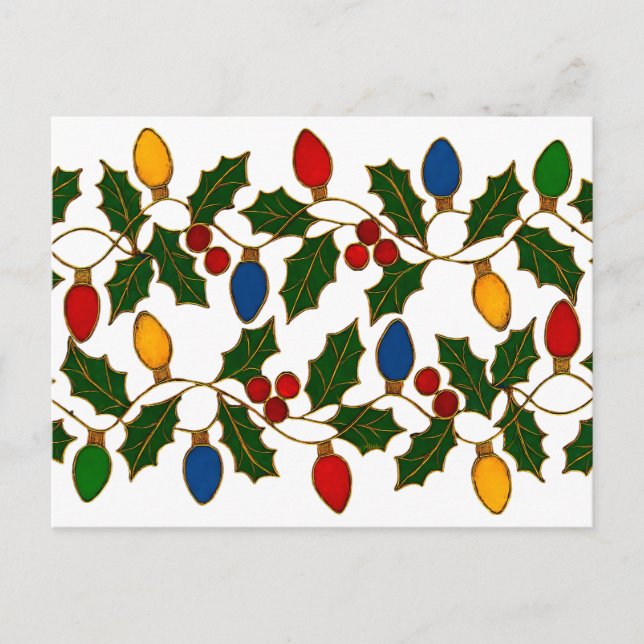 Cloisonne Art Christmas Lights and Holly Postcard (Front)