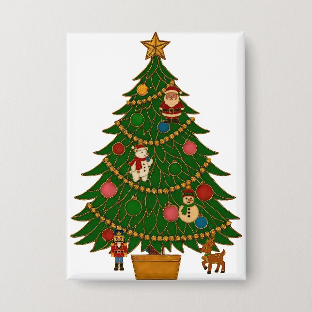 Cloisonne Art Christmas Tree Character Ornaments Button (Front)