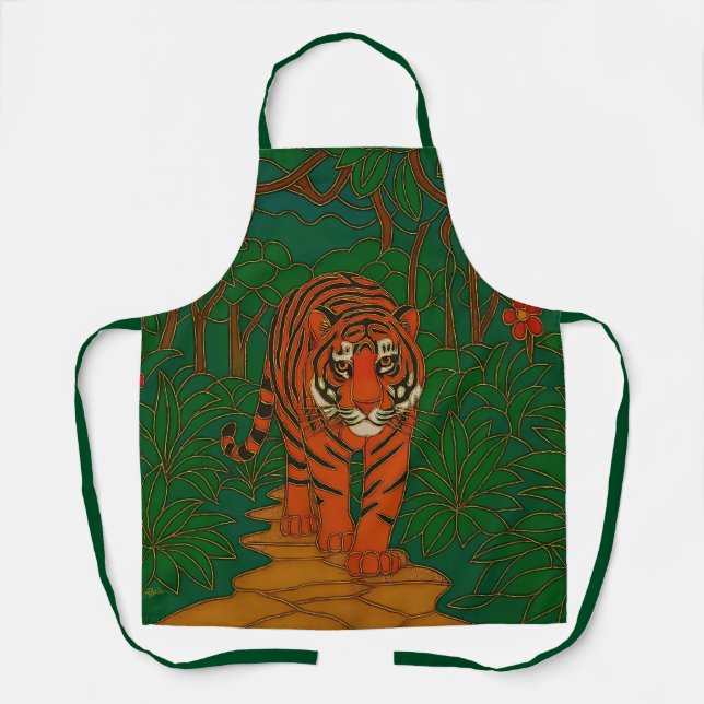 Cloisonne Art Tiger on the Jungle Path Apron (Front)