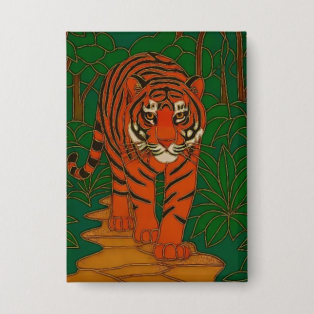 Cloisonne Art Tiger on the Jungle Path Button (Front)