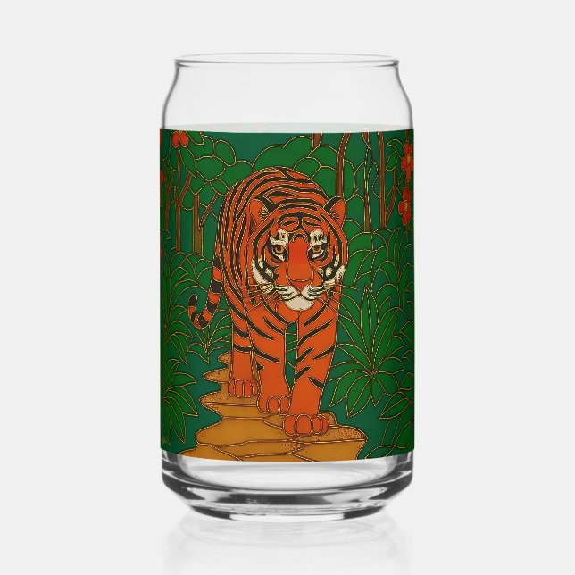 Cloisonne Art Tiger on the Jungle Path Can Glass (Front)