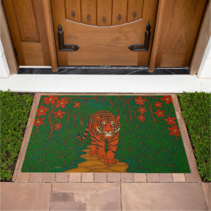 Cloisonne Art Tiger on the Jungle Path Doormat