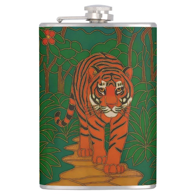 Cloisonne Art Tiger on the Jungle Path Flask (Front)