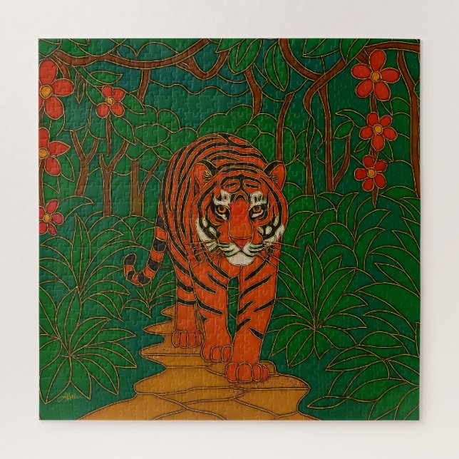 Cloisonne Art Tiger on the Jungle Path Jigsaw Puzzle (Vertical)