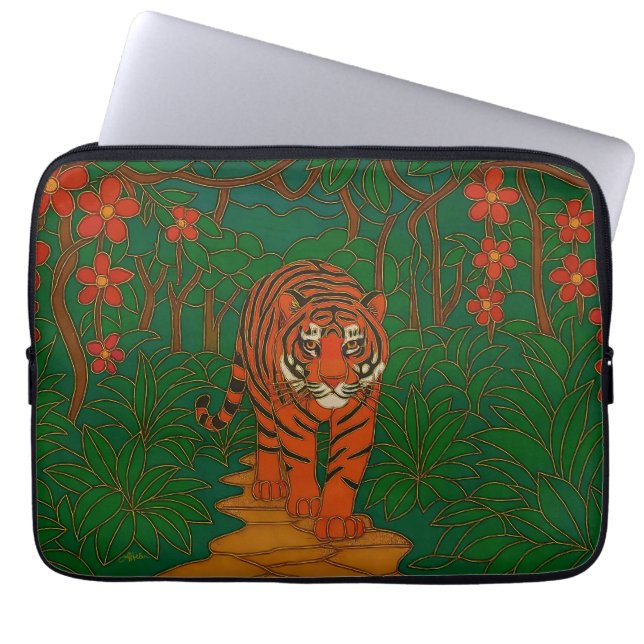 Cloisonne Art Tiger on the Jungle Path Laptop Sleeve (Front)
