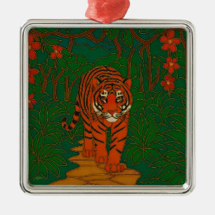 Cloisonne Art Tiger on the Jungle Path Metal Ornament