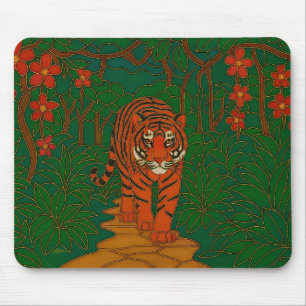 Cloisonne Art Tiger on the Jungle Path Mouse Pad