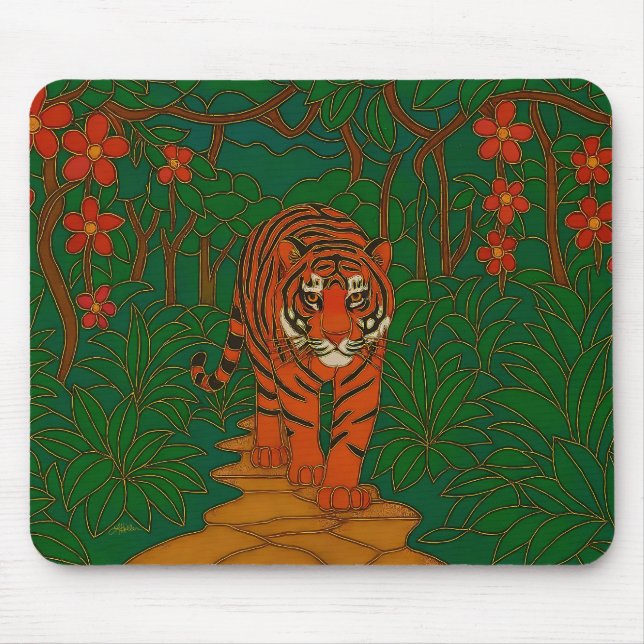 Cloisonne Art Tiger on the Jungle Path Mouse Pad (Front)