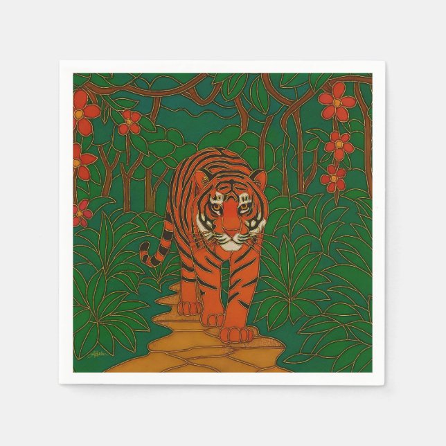 Cloisonne Art Tiger on the Jungle Path Napkins (Front)