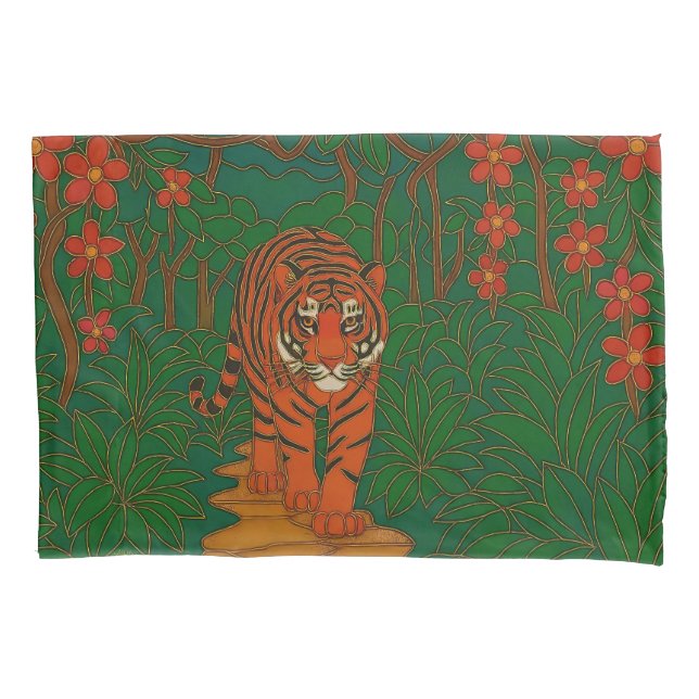 Cloisonne Art Tiger on the Jungle Path Pillow Case (Front)