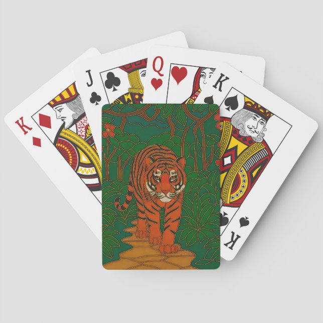 Cloisonne Art Tiger on the Jungle Path Poker Cards (Back)