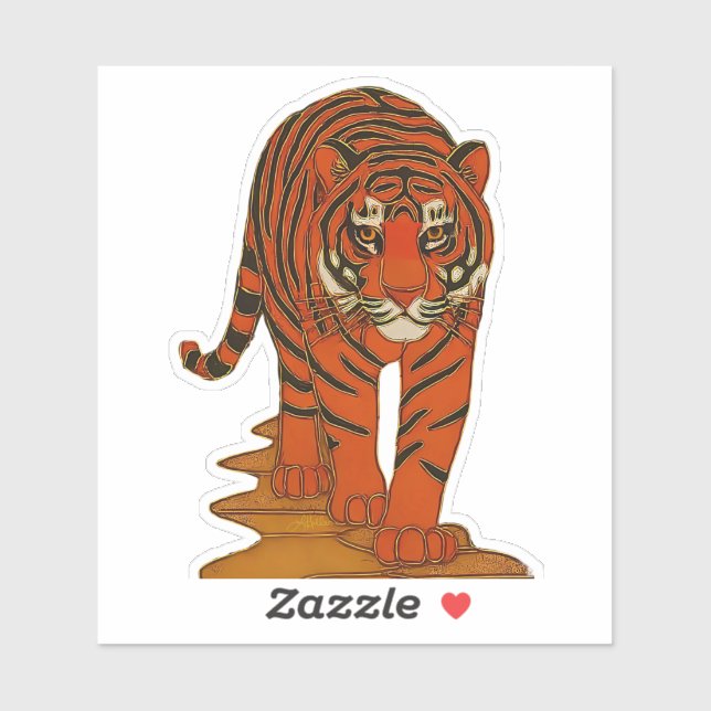 Cloisonne Art Tiger on the Jungle Path Sticker (Sheet)