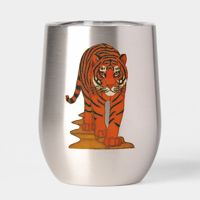 Cloisonne Art Tiger on the Jungle Path Thermal Wine Tumbler (Back)