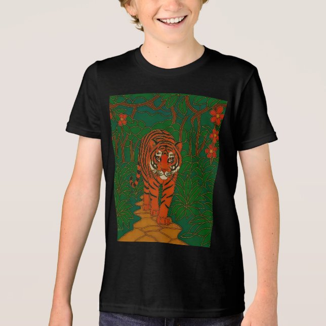 Cloisonne Art Tiger on the Jungle Path Tri-Blend Shirt (Front)