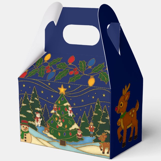 Cloisonne Art Whimsical Forest Classic Christmas Favor Boxes (Front)