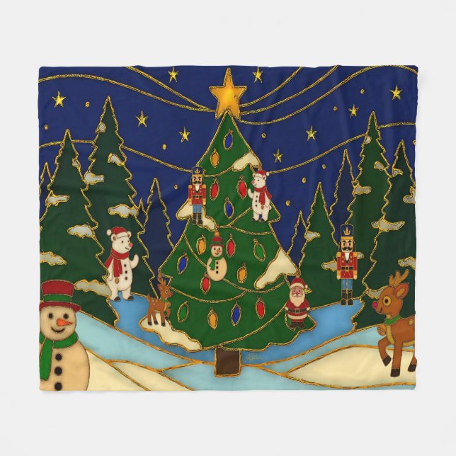Cloisonne Art Whimsical Forest Classic Christmas  Fleece Blanket (Front (Horizontal))