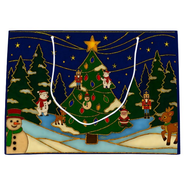 Cloisonne Art Whimsical Forest Classic Christmas  Large Gift Bag (Front)