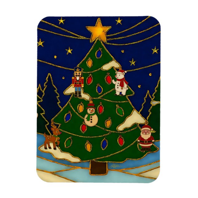 Cloisonne Art Whimsical Forest Classic Christmas  Magnet (Vertical)