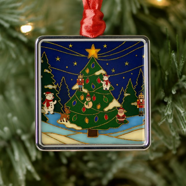 Cloisonne Art Whimsical Forest Classic Christmas  Metal Ornament (Tree)