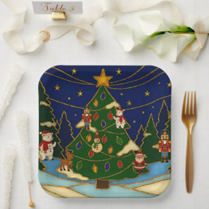Cloisonne Art Whimsical Forest Classic Christmas Paper Plates