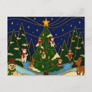 Cloisonne Art Whimsical Forest Classic Christmas  Postcard