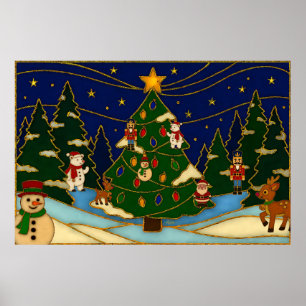 Cloisonne Art Whimsical Forest Classic Christmas  Poster